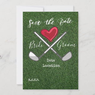 Golf Save the date bride and groom name on green Invitation