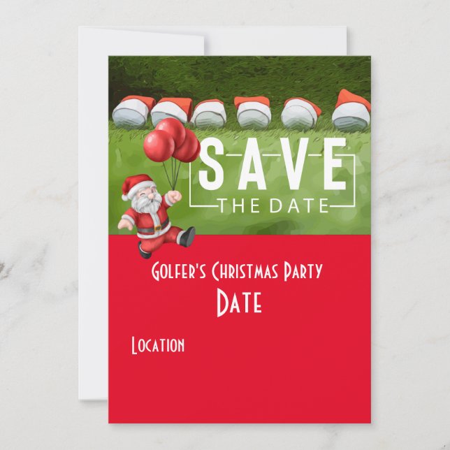 Golf Save the Date Christmas Party Golf ball Santa Invitation (Front)