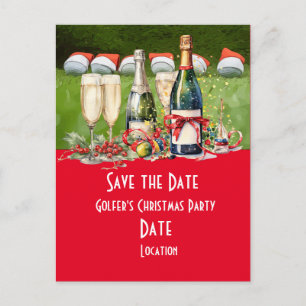 Golf Save the Date Christmas Party Golf ball Santa Postcard