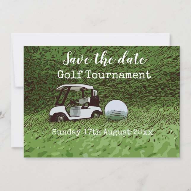 Golf Save the date for golf tournament with cart  (Front)