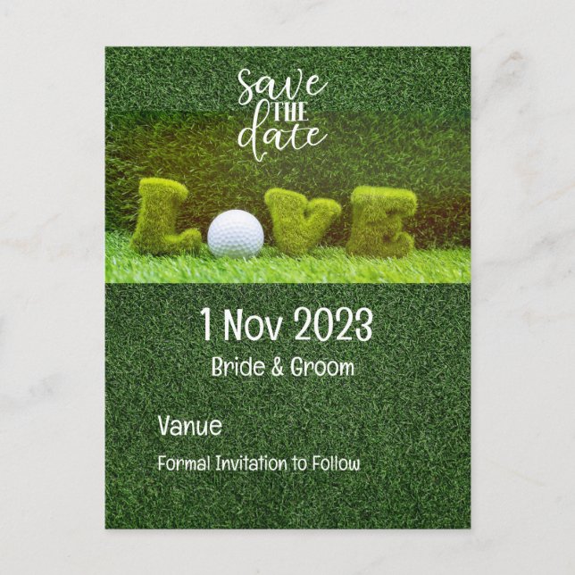 Golf Save the date  for golfer with love  Invitation Postcard (Front)