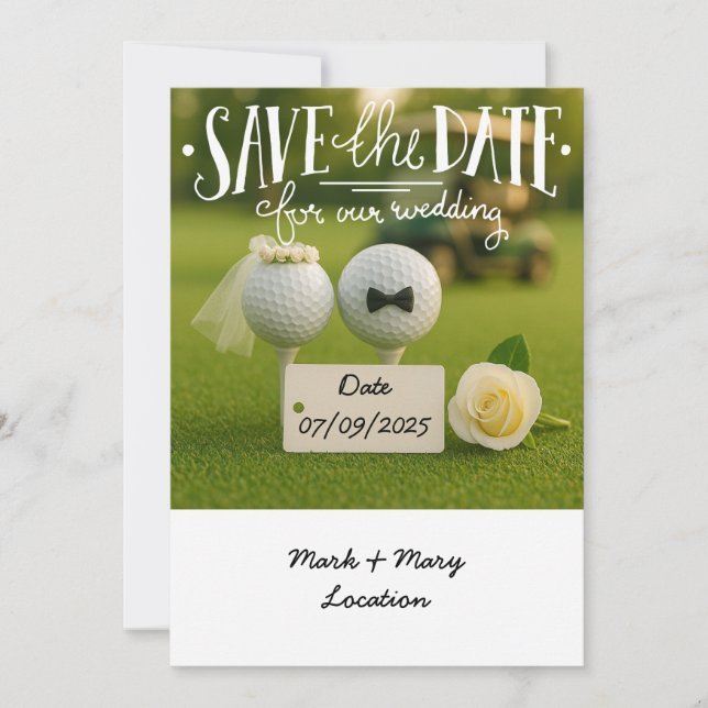Golf save the date for our wedding with golf balls invitation (Front)
