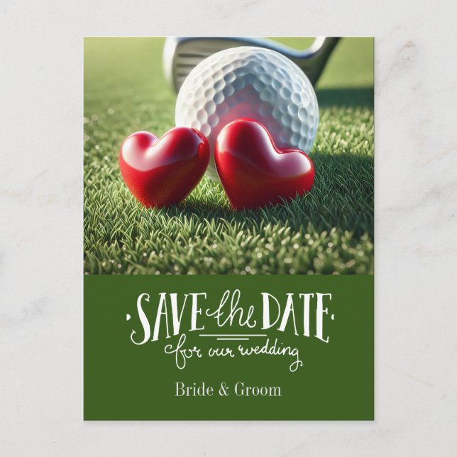 Golf save the date for wedding bride groom  postcard (Front)