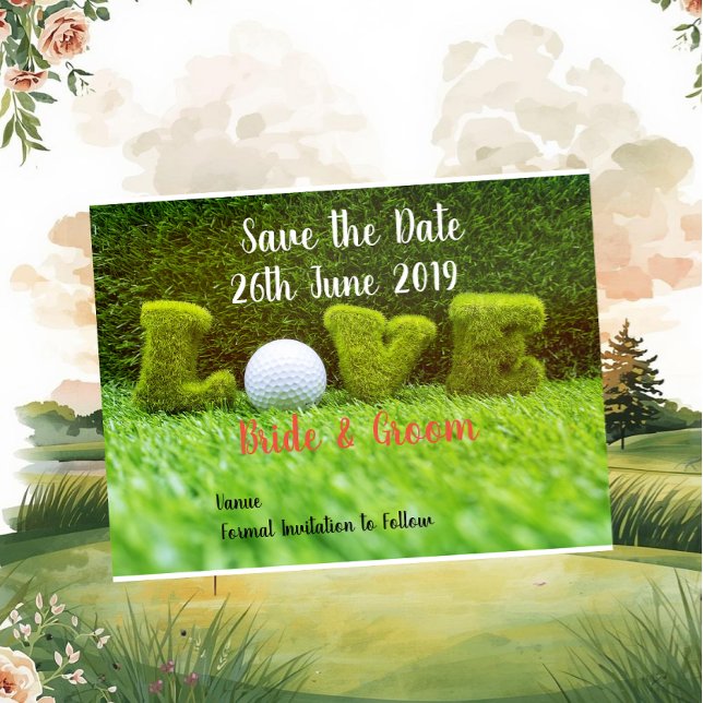 Golf Save the date for wedding with  golf ball Invitation Postcard (Creator Uploaded)