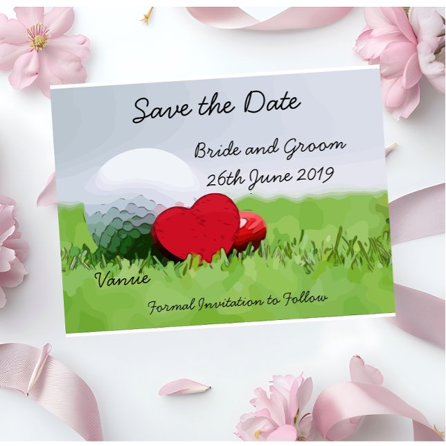 Golf Save the date for wedding with golf ball Invitation Postcard (Creator Uploaded)