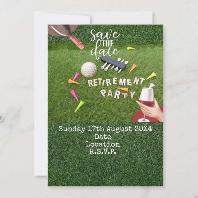 Golf Save the date Golf retirement party on green (Front)