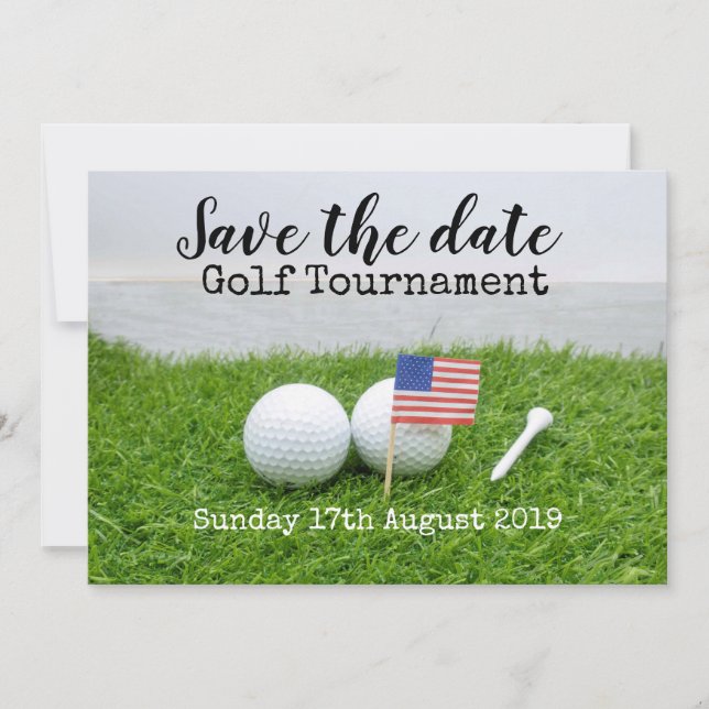 Golf Save the date Golf Tournament with U.S.A.flag (Front)