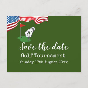 Golf Save the date Golf Tournament with U.S.A.flag Announcement Postcard