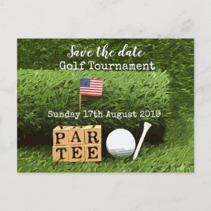 Golf Save the date Golf Tournament with U.S.A.flag Announcement Postcard