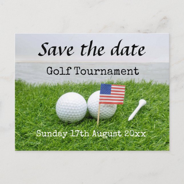 Golf Save the date Golf Tournament with U.S.A.flag Announcement Postcard (Front)