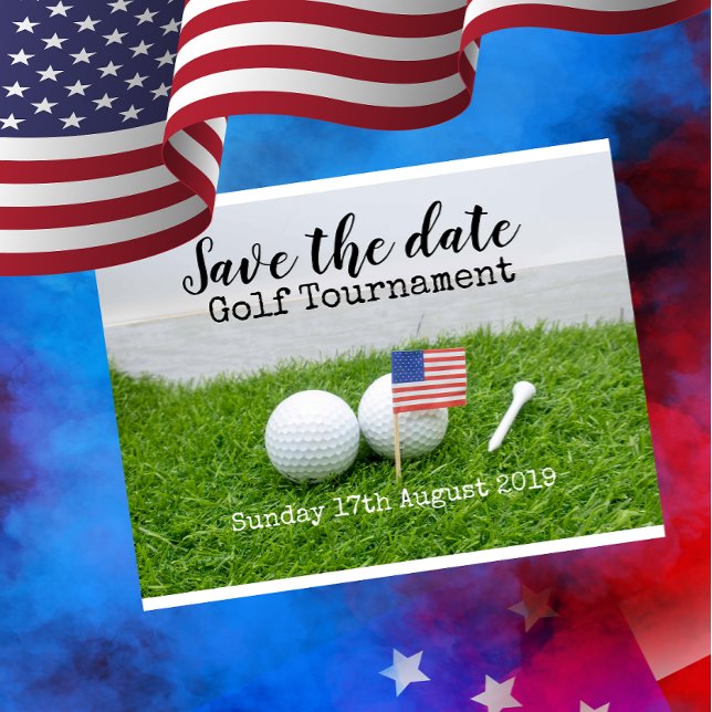 Golf Save the date Golf Tournament with U.S.A.flag Announcement Postcard (Creator Uploaded)