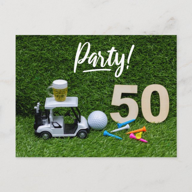 Golf Save the date Party 50th Birthday golfer Announcement Postcard (Front)