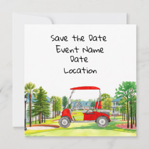 Golf Save the Date party with golf cart Invitation