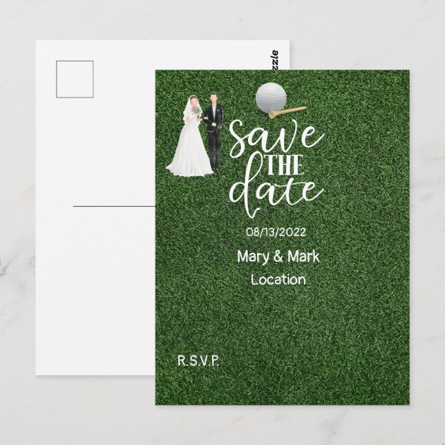 Golf Save the Date Wedding invitation Golfer   Postcard (Front/Back)