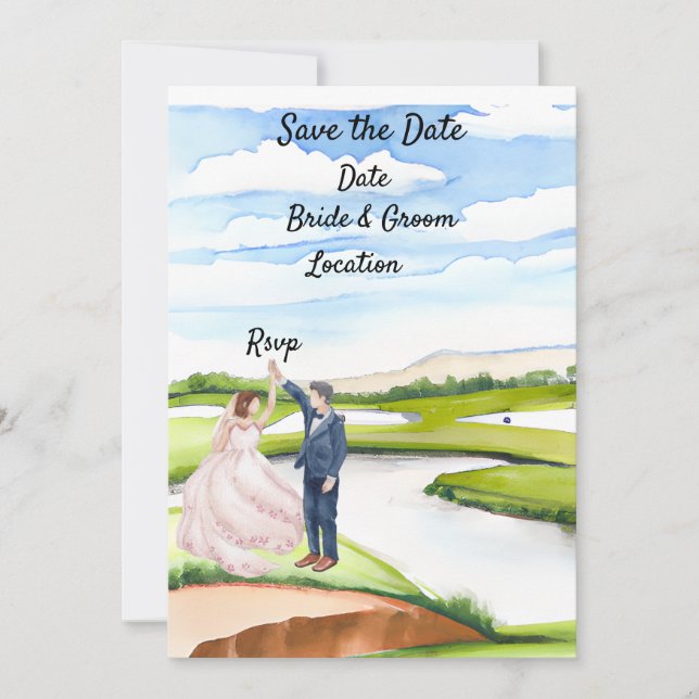 Golf Save the date Wedding  Invitation  Watercolor (Front)