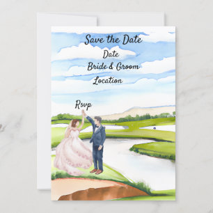 Golf Save the date Wedding Invitation Watercolor