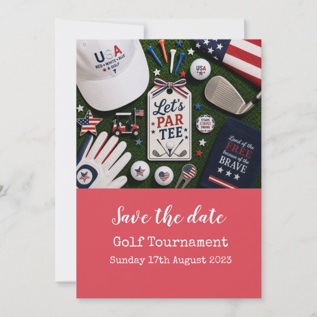 Golf Save the Date with American themed Invitation (Front)