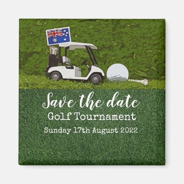 Golf Save the date with cart and flag of Australia Magnet (Front)