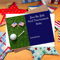 Golf Save the date with flag of America and ball