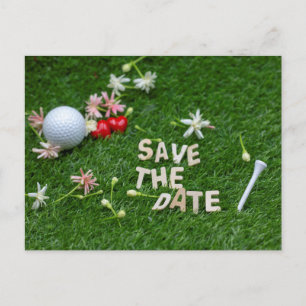 Golf Save the date with golf ball and flowers Postcard