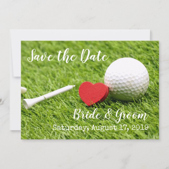 Golf Save the date with golf ball and tee & love (Front)
