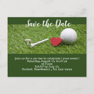 Golf save the date with golf ball and tees postcard
