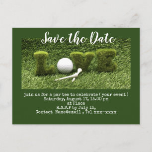 Golf save the date with golf ball and tees postcard