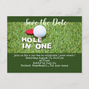 Golf save the date with golf ball and tees postcard