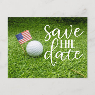 Golf Save the date with golf ball and U.S.A.flag  Postcard