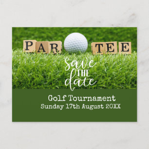 Golf Save the date with golf ball on green Announcement Postcard
