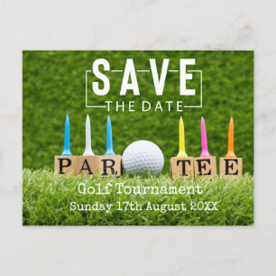 Golf Save the date with golf ball on green Announcement Postcard