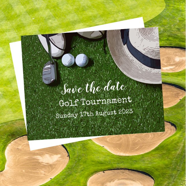 Golf Save the date with golf ball on green Announcement Postcard (Creator Uploaded)