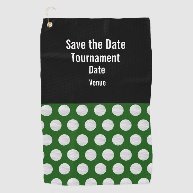 Golf Save the Date with golf ball on green grass   Golf Towel (Front)
