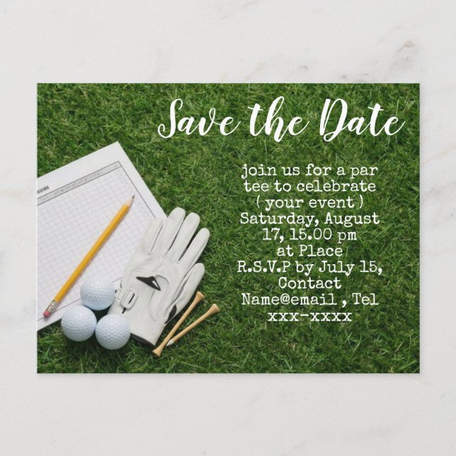 Golf save the date with golf ball  postcard (Front)
