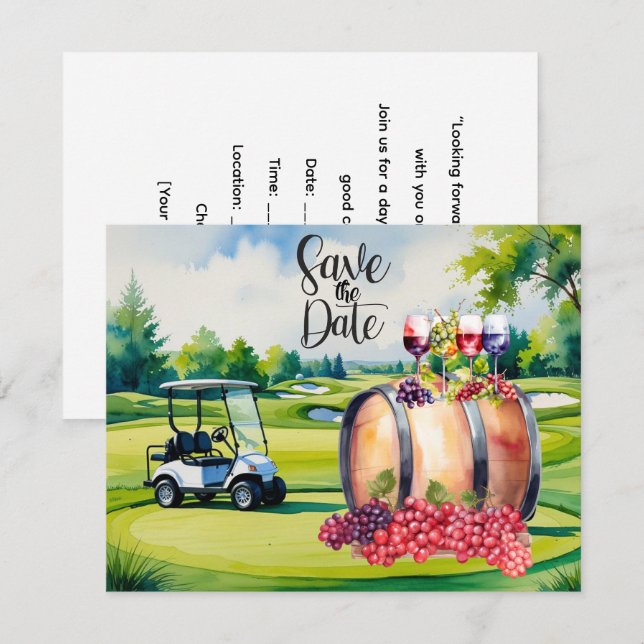 Golf Save the Date with golf balls on green grass Invitation (Front/Back)