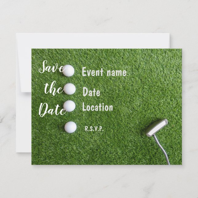Golf Save the Date with golf balls on green grass Invitation (Front)
