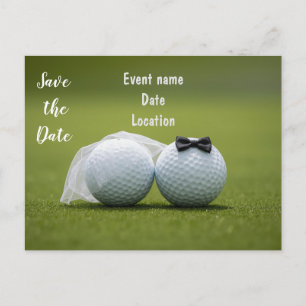 Golf Save the Date with golf balls on Wedding Postcard