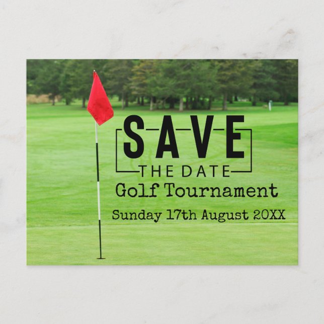 Golf Save the date with golf flag on green  Announcement Postcard (Front)