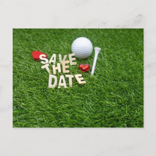 Golf save the date with golf heart and tee invitation postcard (Front)