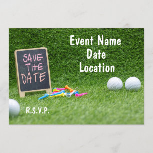 Golf Save the date with sign and golf ball and tee Invitation