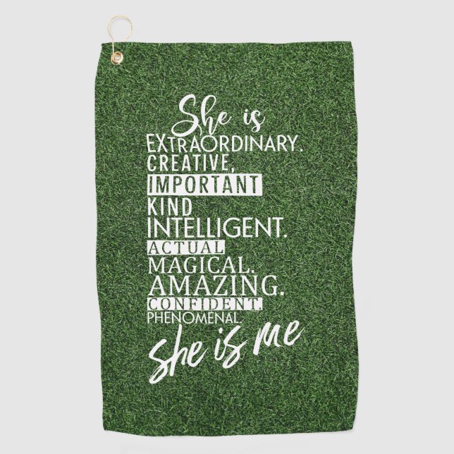 Golf Self Motivation Quotes for Golfer Green Grass Golf Towel (Front)