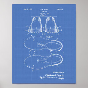 Golf Shoe 1932 Patent Art - Blueprint Poster