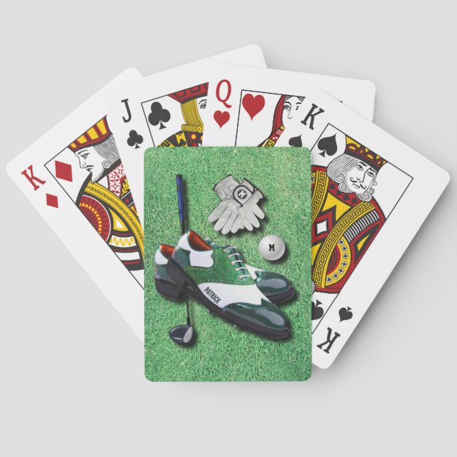 Golf Shoes Ball Gloves Club Driver With Your Name Playing Cards (Back)