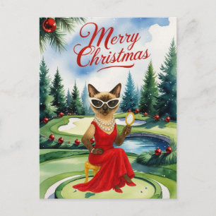 Golf Siamese Cat is in Christmas Golf Course Holiday Postcard