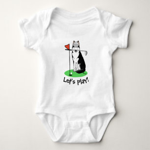 Golf Siberian Husky (black) Dog Playing Cute Funny Baby Bodysuit