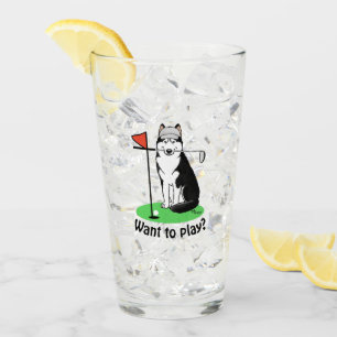 Golf Siberian Husky (black) Dog Playing Cute Funny Glass