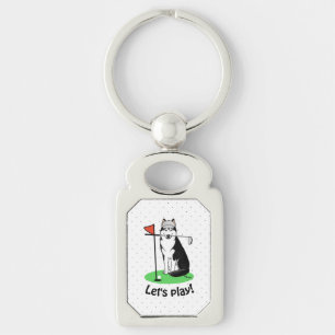 Golf Siberian Husky (black) Dog Playing Cute Funny Keychain