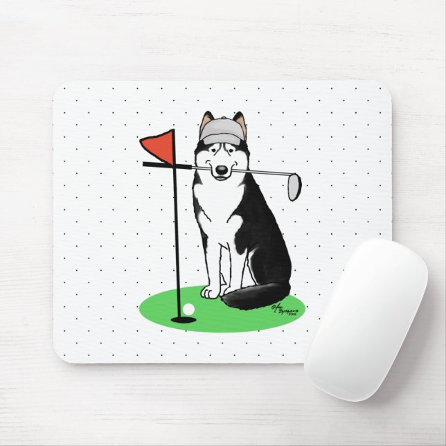 Golf Siberian Husky (black) Dog Playing Cute Funny Mouse Pad (With Mouse)