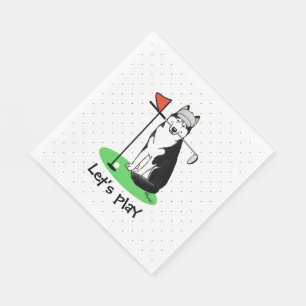 Golf Siberian Husky (black) Dog Playing Cute Funny Napkin