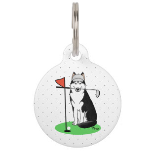 Golf Siberian Husky (black) Dog Playing Cute Funny Pet Tag